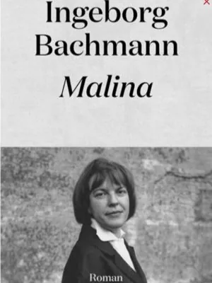 Et billede af forsiden til bogen Malina af Ingeborg Bachmann med et sort/hvid-portræt af en kvinde foran en væg