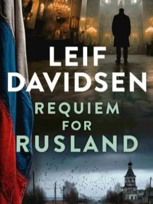 Et billede af forsiden til bogen Requiem af Leif Davidsen med en sort silhuet af en mand og billeder af bymiljøer